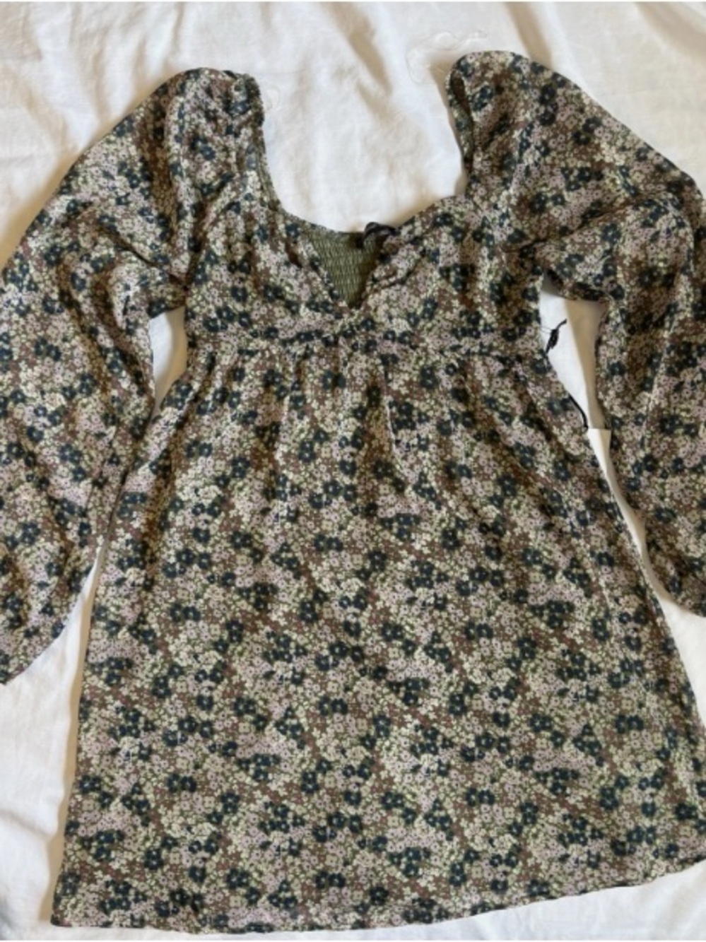 Crystal Doll Olive Floral Empire Waist Tunic